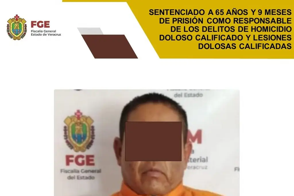 Imagen Lo sentencian a más de 65 años de prisión por homicidio doloso calificado y lesiones 