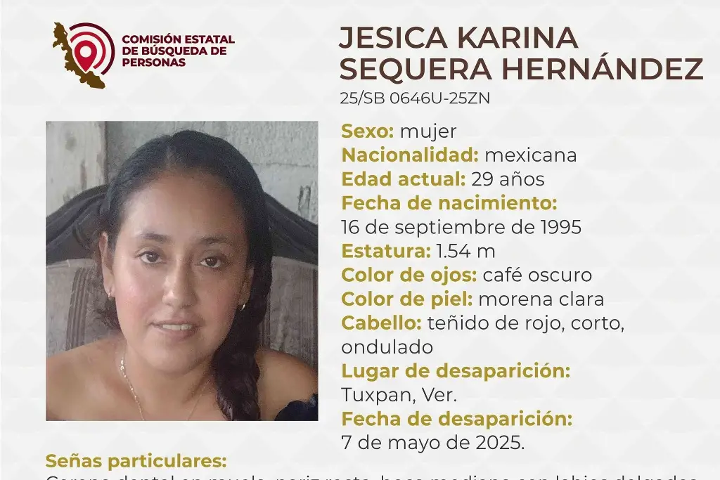 Imagen Piden apoyo para localizar a joven mujer desaparecida al norte de Veracruz 