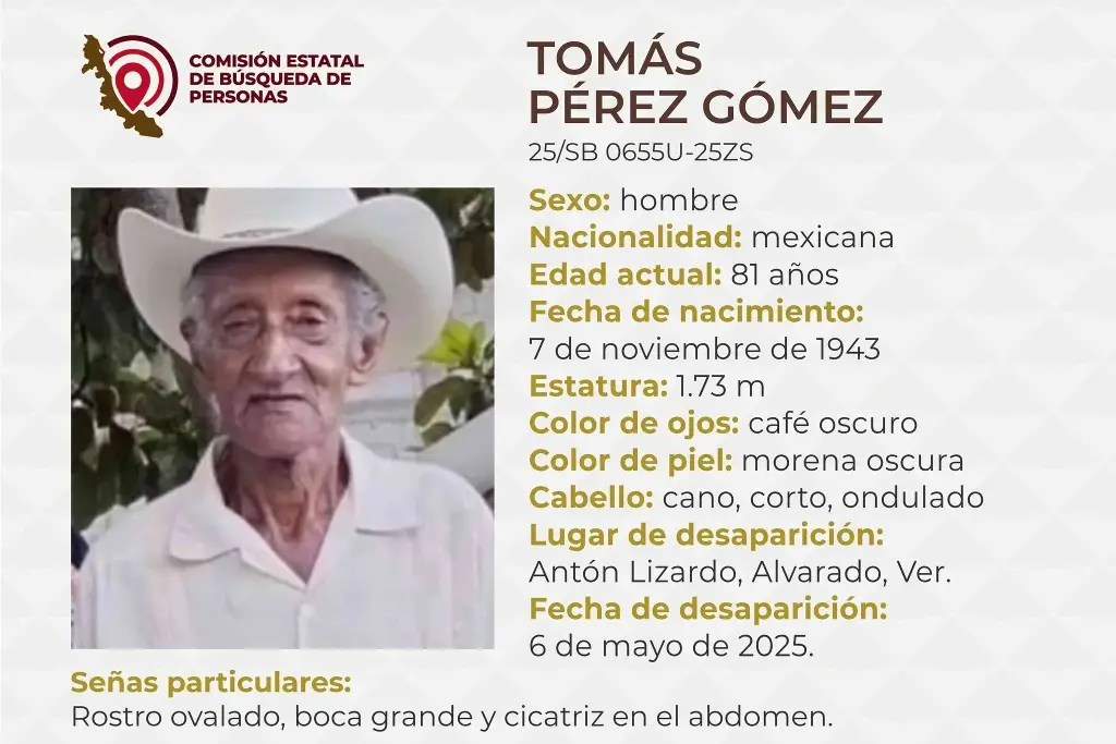 Imagen Hombre de 81 años desaparece en Alvarado, Veracruz; aquí sus características