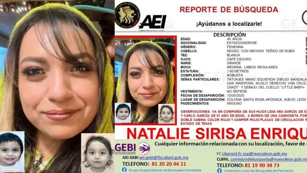 Imagen Reportan desaparición de una mujer estadounidense con sus dos hijos en NL