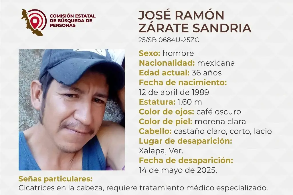 Imagen Piden apoyo para localizar a hombre desaparecido en Xalapa, Veracruz 