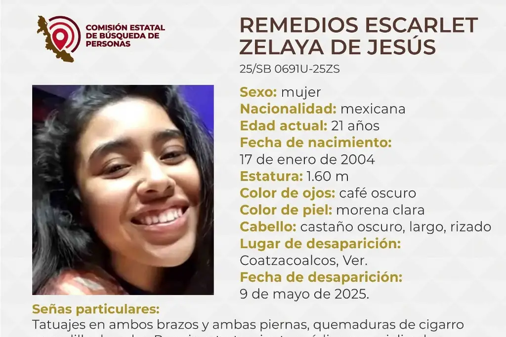 Imagen Joven de 21 años desaparece al sur de Veracruz; tiene quemaduras de cigarro en rodilla