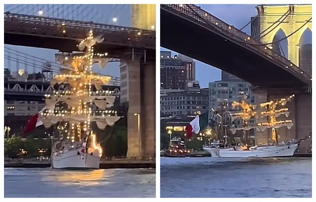 Imagen Buque escuela Cuauhtémoc sufre daños al chocar con puente de Brooklyn (+Video)