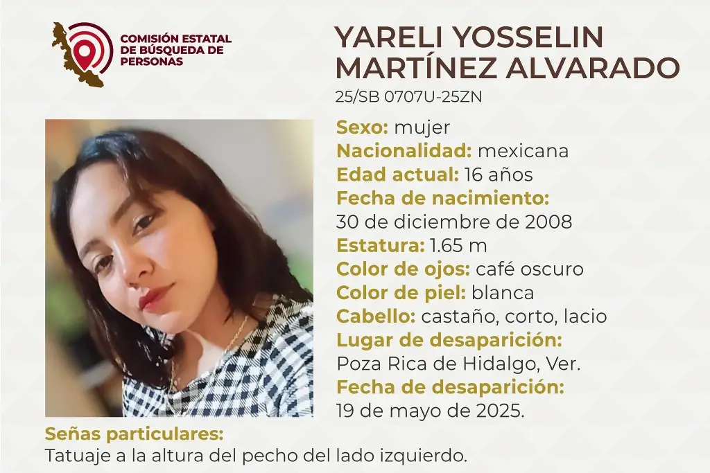 Imagen Piden apoyo para localizar a menor de edad desaparecida al norte de Veracruz 