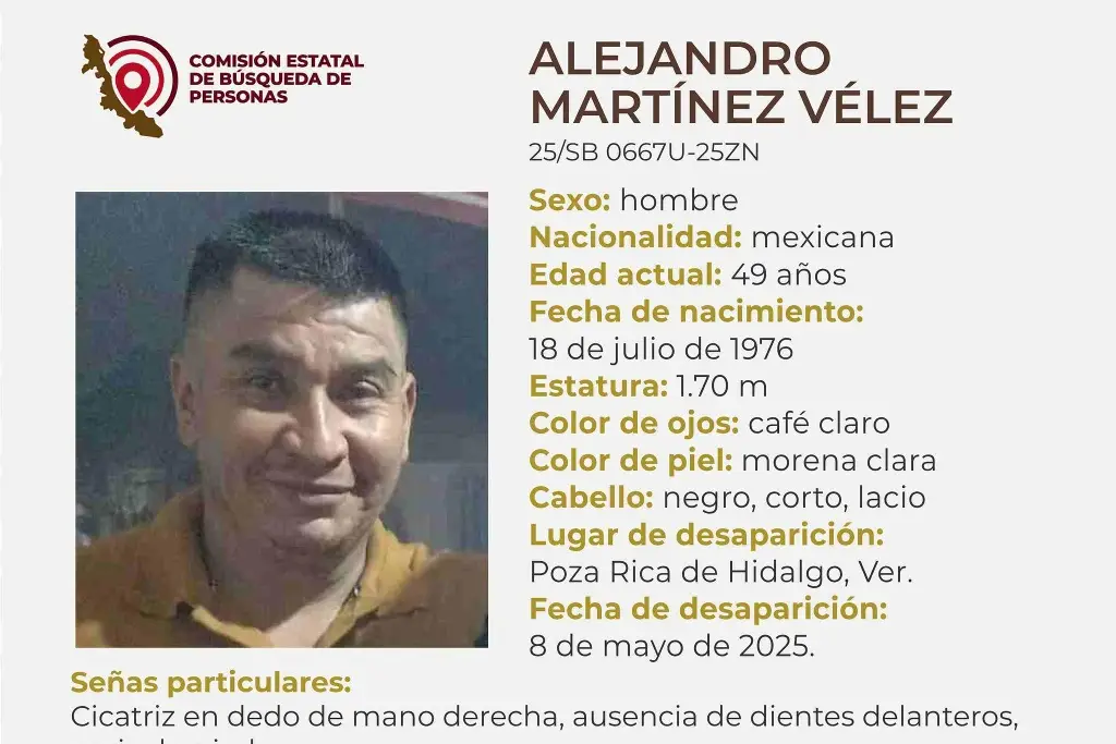 Imagen Desaparece hombre al norte de Veracruz; aquí sus características 
