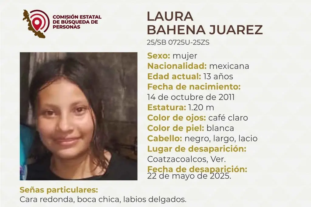 Imagen Piden apoyo para localizar a menor de edad desaparecida al sur  de Veracruz