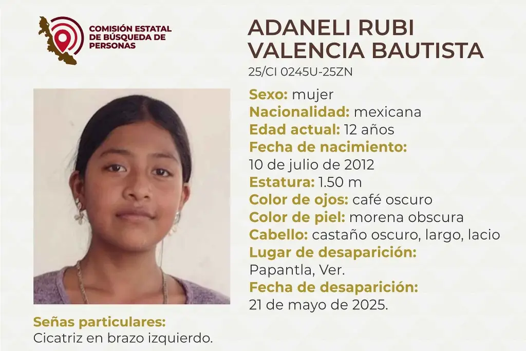 Imagen Menor de edad desaparece al norte de Veracruz; estas son sus caraterísticas