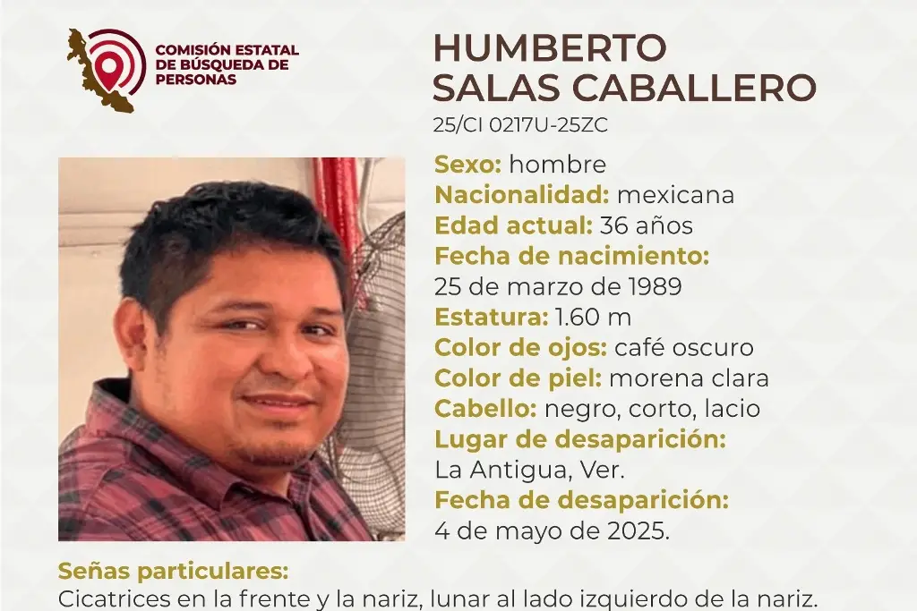 Imagen Desaparece hombre en La Antigua, Veracruz; aquí sus características 