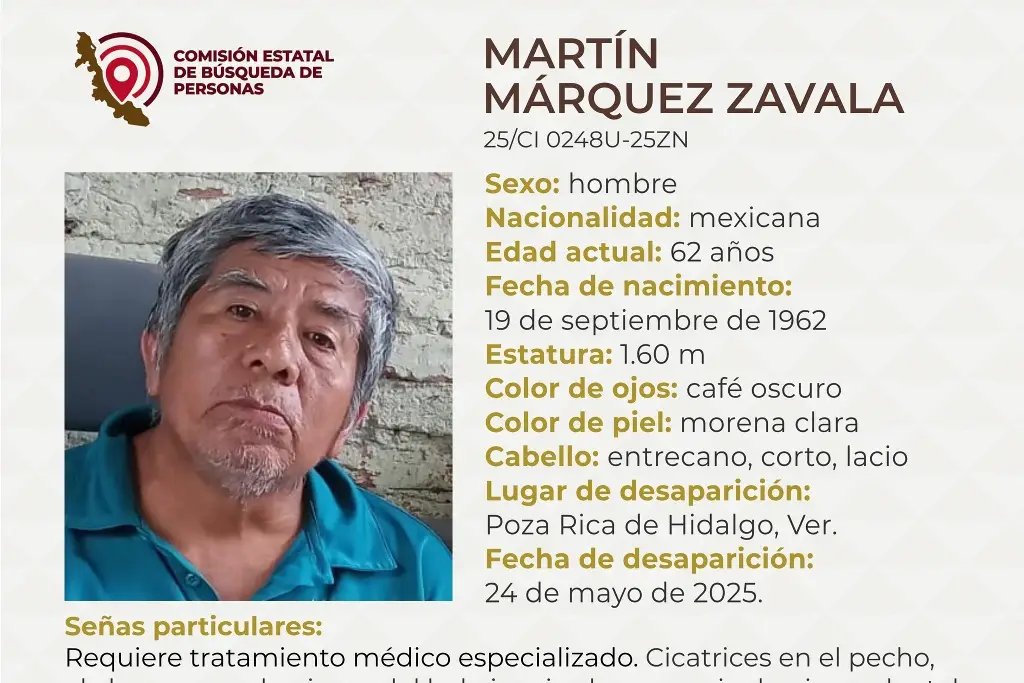 Imagen Él es Martín, tiene 62 años y desapareció al norte de Veracruz 