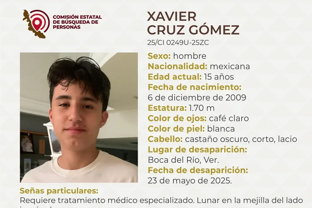 Imagen Menor de edad desaparece en Boca del Río; estas son sus características 