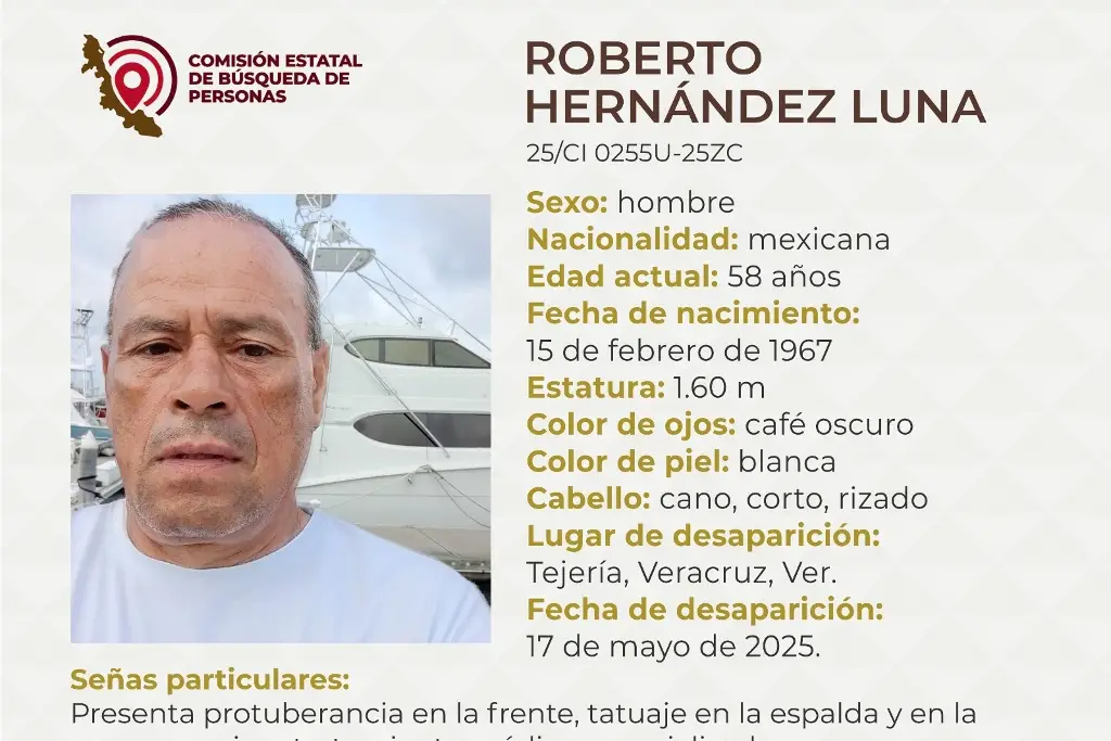 Imagen Piden apoyo para localizar a hombre desaparecido en el puerto de Veracruz 
