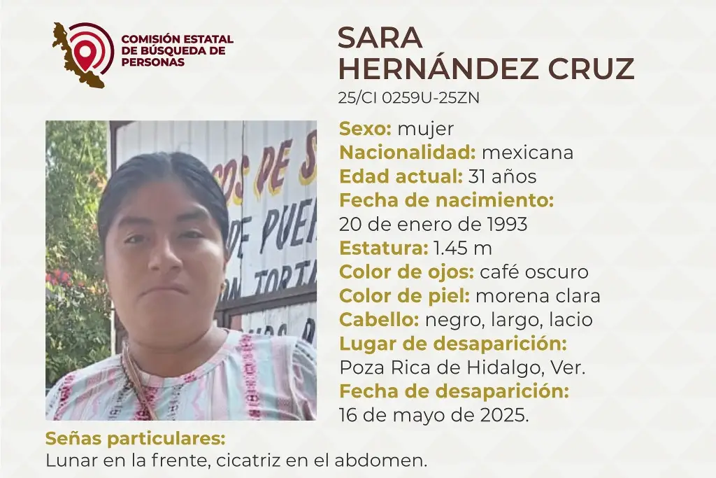 Imagen Piden apoyo para localizar a joven mujer desaparecida al norte de Veracruz 