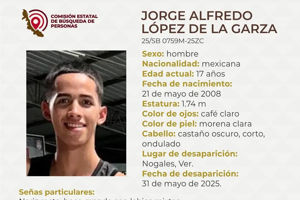 Imagen Piden apoyo para localizar a menor de edad en Nogales, Veracruz