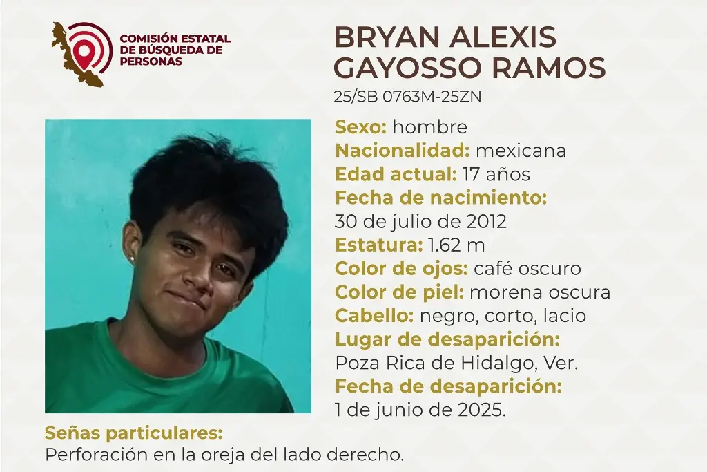 Imagen Menor de edad desaparece al norte de Veracruz; estas son sus características
