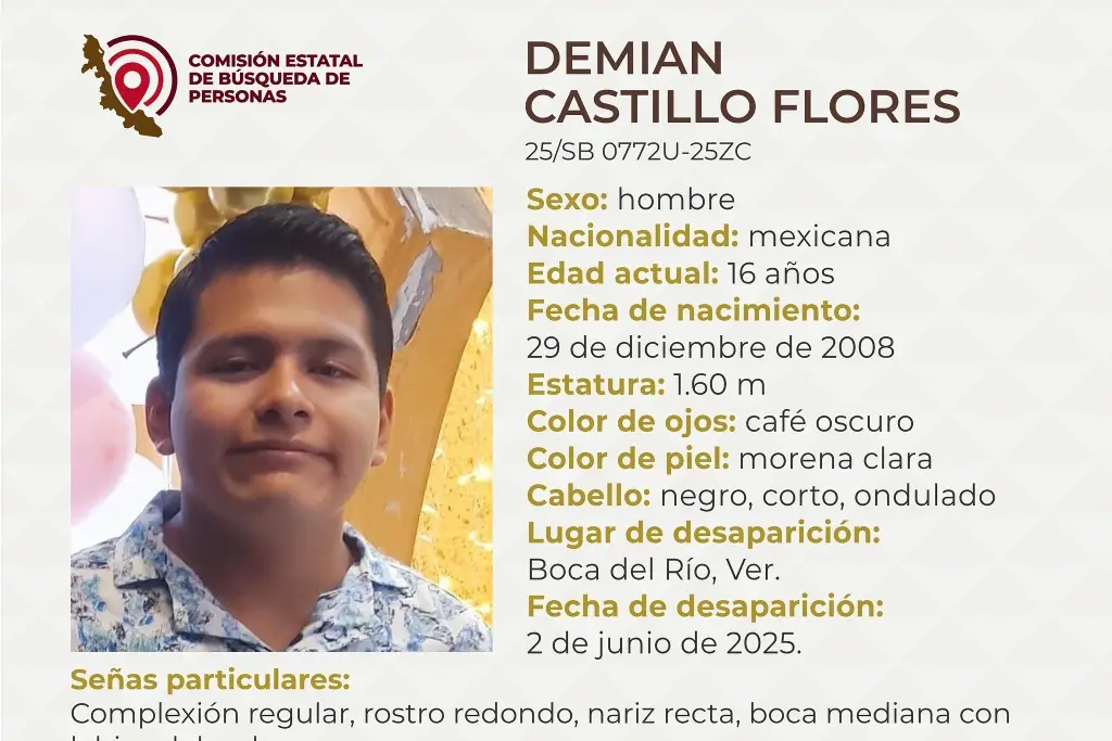 Imagen Desaparece menor de edad en Boca del Río; estas son sus características 