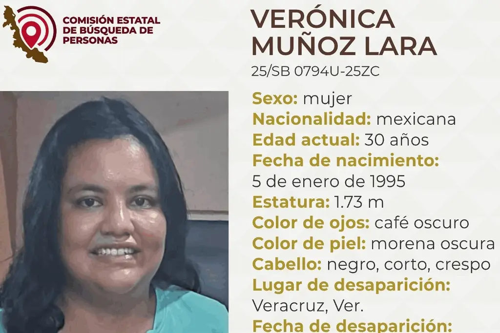 Imagen Buscan a mujer de 30 años desaparecida en Veracruz; requiere tratamiento médico