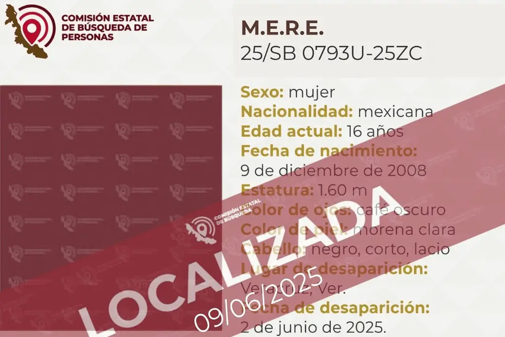 Imagen Localizan a menor de 16 años reportada desaparecida en Veracruz