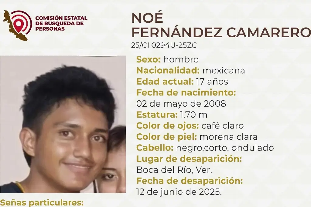 Imagen Buscan a Noé, menor de 17 años desaparecido en Boca del Río, Veracruz
