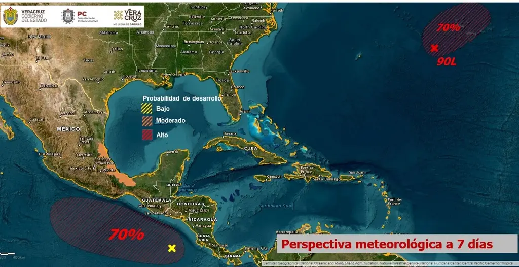 Imagen Zona de baja presión con 70% de probabilidad para evolucionar a ciclón: NOAA
