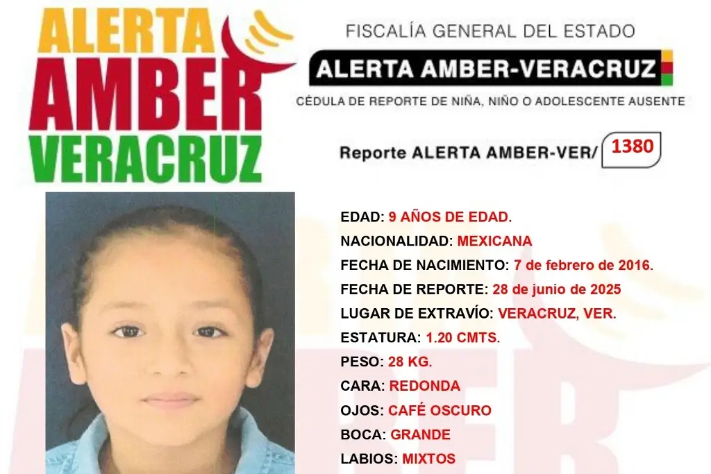 Imagen Emiten Alerta Amber por desaparición de niña de 9 años en Veracruz