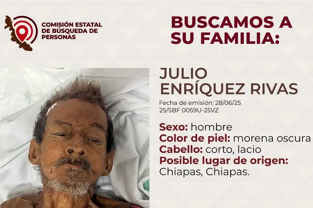 Imagen Buscan a familiares de Julio, hombre hospitalizado en Veracruz