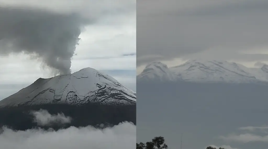 Imagen El Popocatépetl e Iztaccíhuatl amanecen cubiertos de nieve