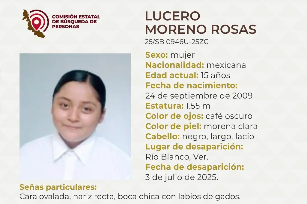 Imagen Buscan a quinceañera desaparecida en Río Blanco, Veracruz