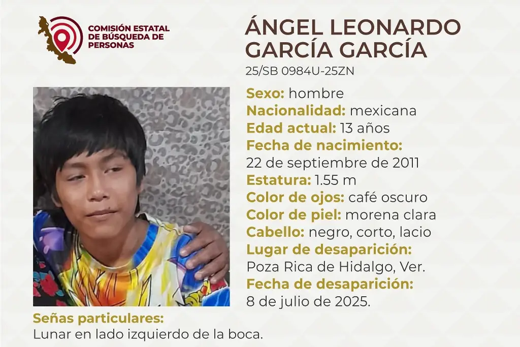 Imagen Piden apoyo para localizar a menor de edad desaparecido al norte de Veracruz 