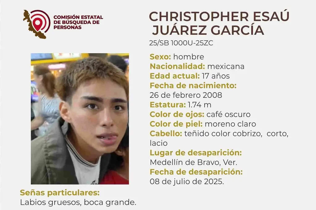 Imagen Menor de edad desaparece en Medellín de Bravo; aquí sus características 