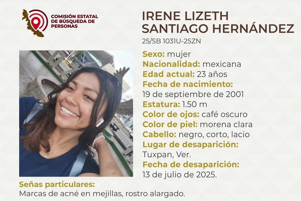 Imagen Joven mujer desaparece al norte de Veracruz; estas son sus características 
