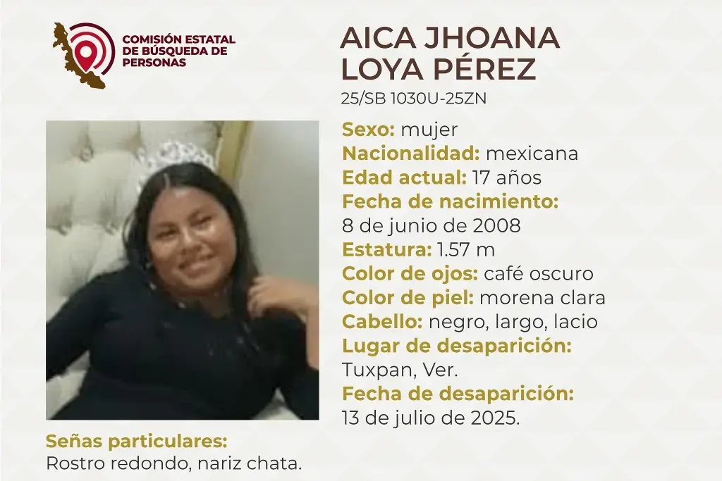 Imagen Ella Aica, tiene 17 años y desapareció al norte de Veracruz; estas son sus características