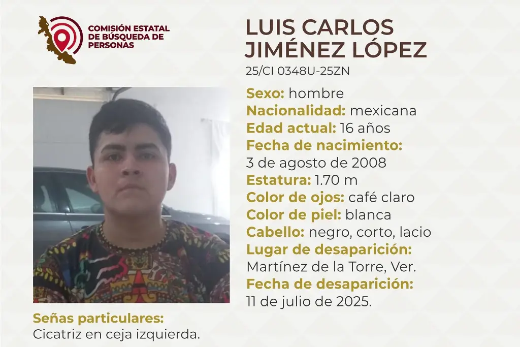 Imagen Desaparece menor al norte de Veracruz; estas son sus características 
