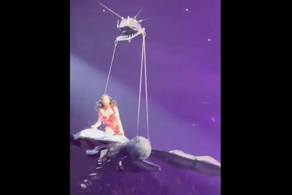 Imagen Cantante Katy Perry, a punto de caer sobre su público (+Video)