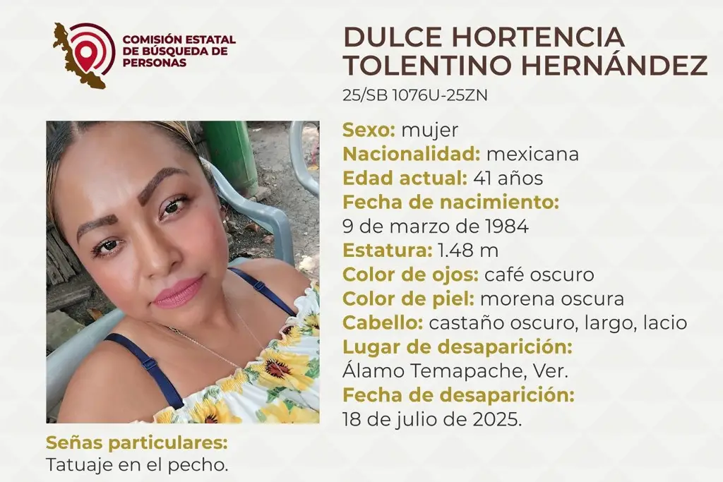Imagen Piden apoyo para localizar a joven mujer desaparecida al norte de Veracruz 