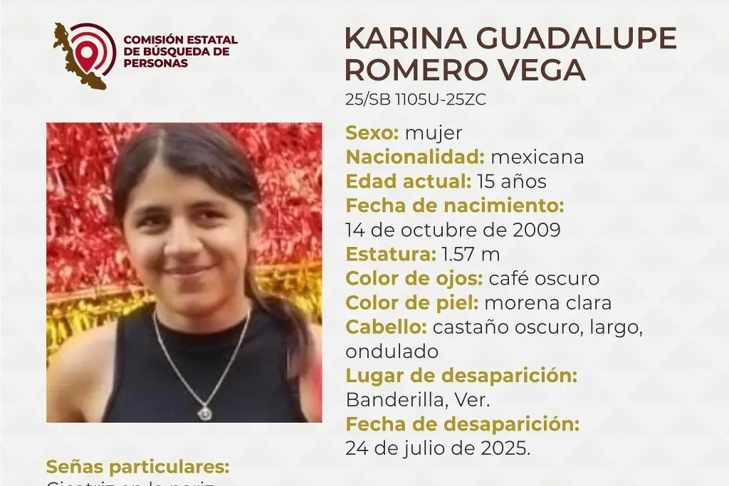 Imagen Piden apoyo para localizar a menor de edad desaparecida en Banderilla, Veracruz 