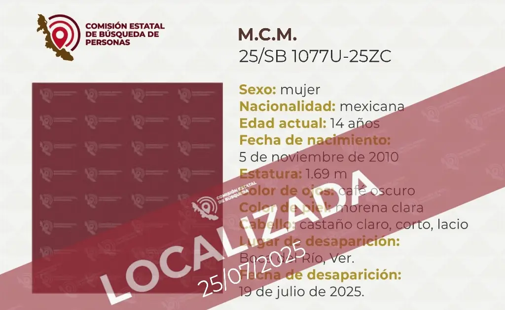 Imagen Localizan a adolescente desaparecida en Boca del Río, Veracruz