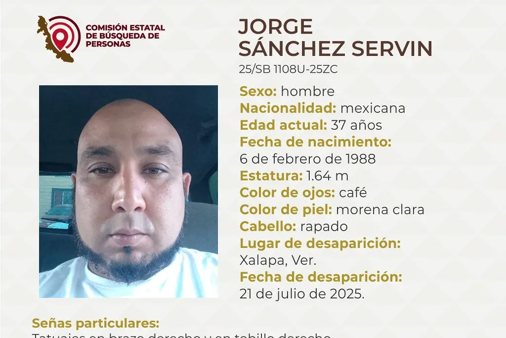 Imagen Hombre desaparece en Xalapa, Veracruz; aquí sus características 