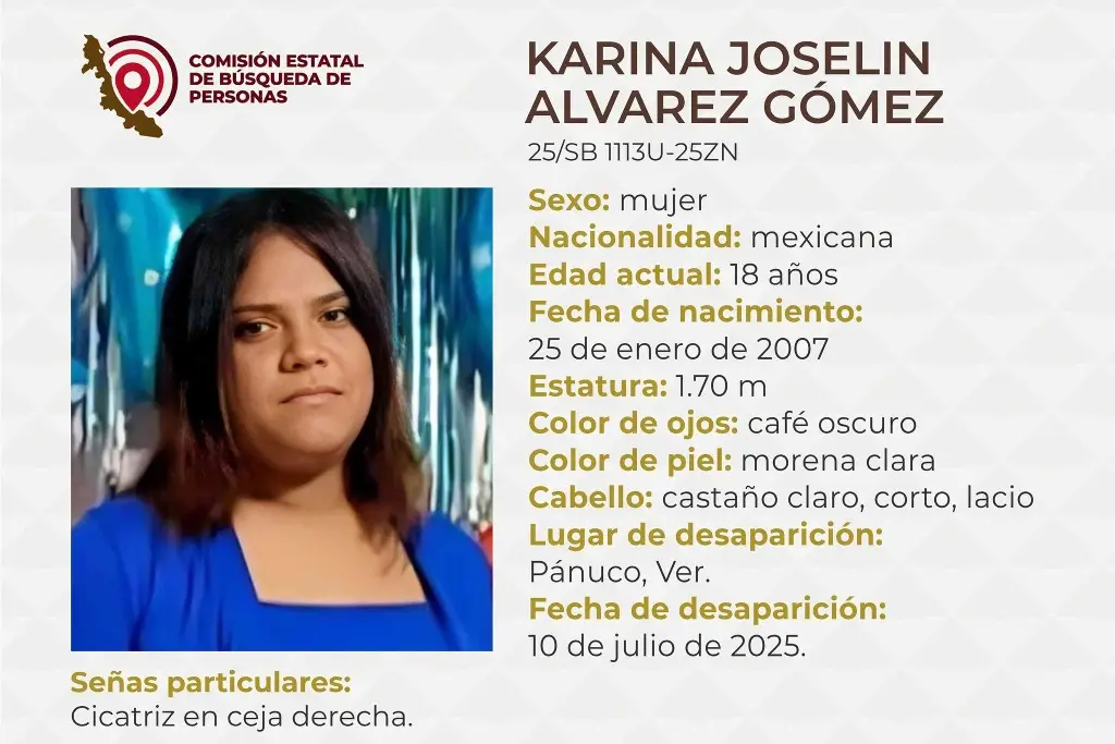 Imagen Piden apoyo para localizar a joven mujer desaparecida al norte de Veracruz 