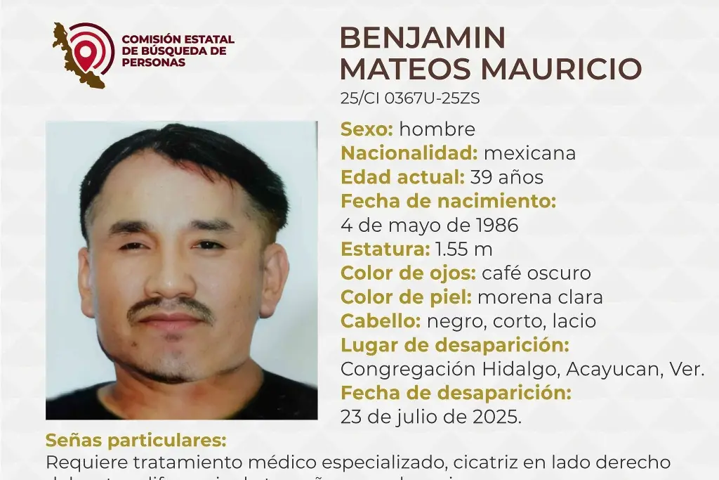 Imagen Desaparece hombre al sur de Veracruz; aquí sus características 