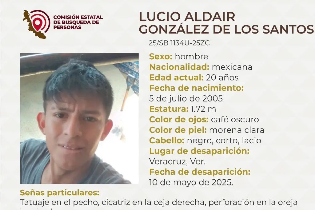 Imagen Piden apoyo para localizar a joven desaparecido en la ciudad de Veracruz