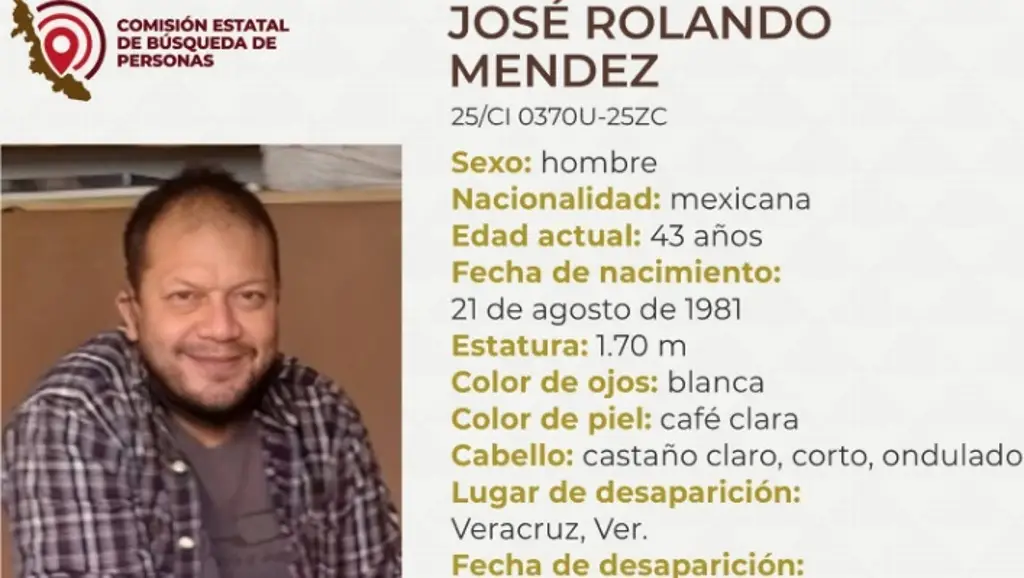 Imagen Buscan a hombre desaparecido en Veracruz; estas son sus características 