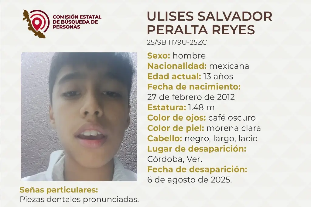 Imagen Menor de edad desaparece en Córdoba, Veracruz; estas son sus características 