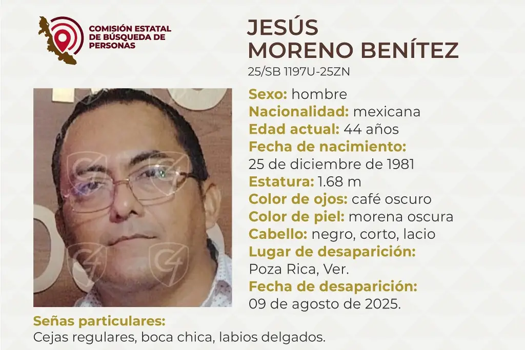 Imagen Piden apoyo para localizar a hombre reportado como desaparecido al norte de Veracruz 