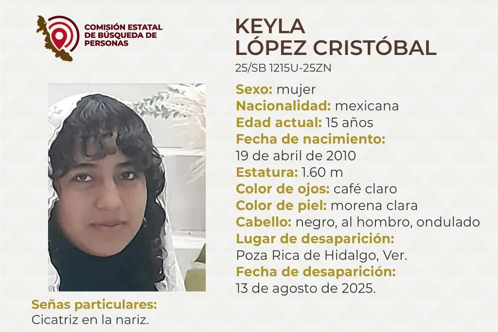 Imagen Ella es Keyla, tiene 15 años y desapareció al norte de Veracruz 