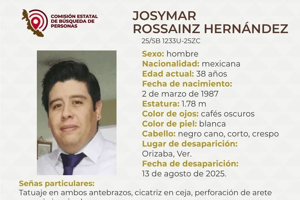 Imagen Desaparece hombre en Orizaba, Veracruz; aquí sus características 