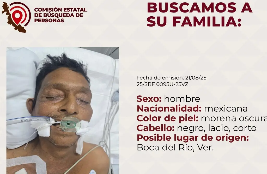 Imagen Buscan a familia de hombre hospitalizado en Boca del Río, Veracruz