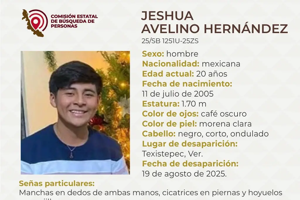 Imagen Desaparece joven de 20 años al sur de Veracruz; tiene manchas en dedos de sus manos  