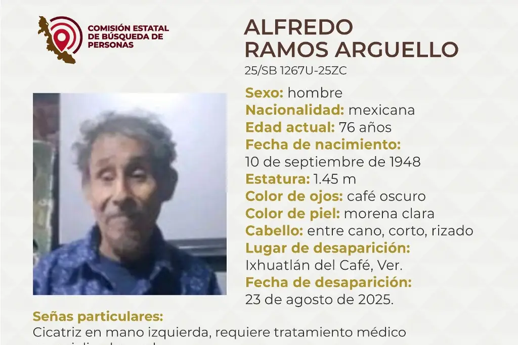 Imagen Piden apoyo para localizar a adulto mayor en Ixhuatlán del Café, Veracruz; es sordo 