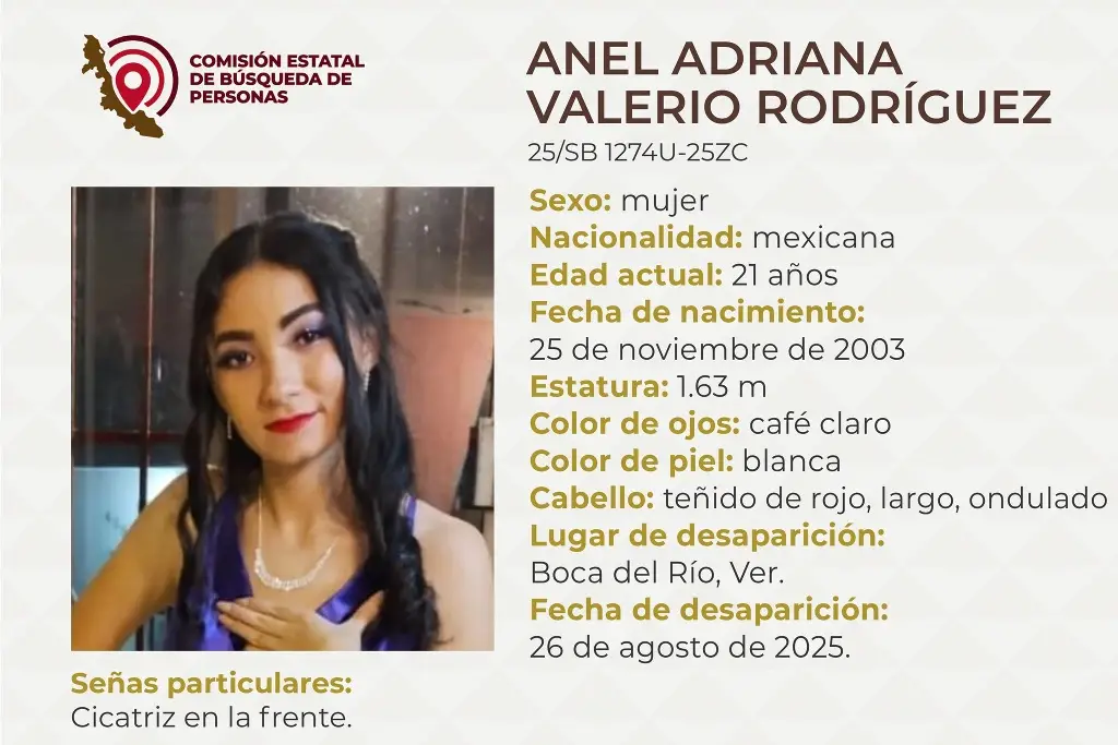 Imagen Piden apoyo para localizar a joven mujer desaparecida en Boca del Río 