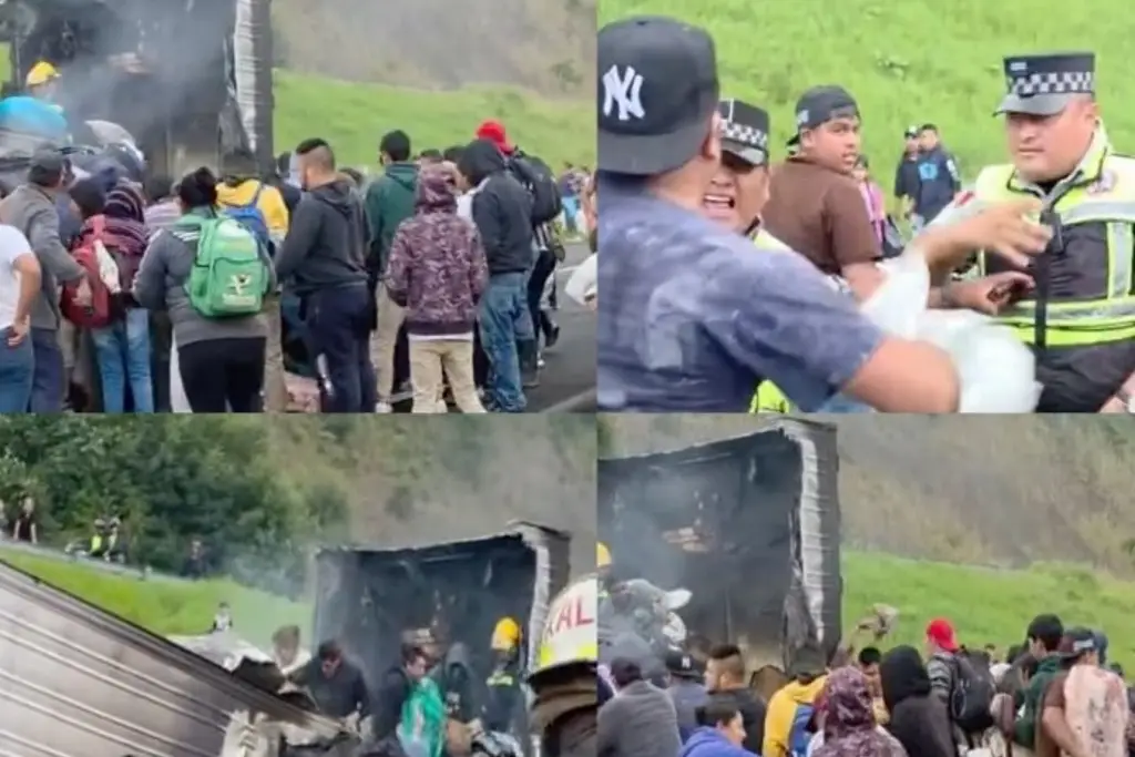 Imagen Se incendia tráiler en carretera de Veracruz; intentan acto de rapiña 